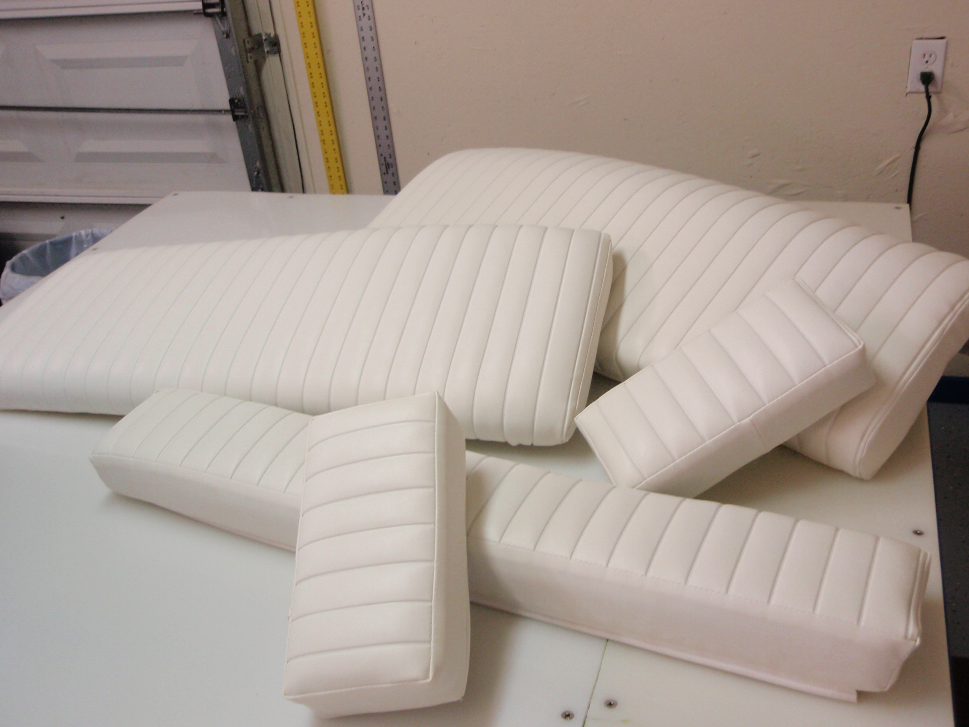 Nauti-Upholstery Custom Boat Cushion - Pleated Vinyl Bolster 72x6x2, White